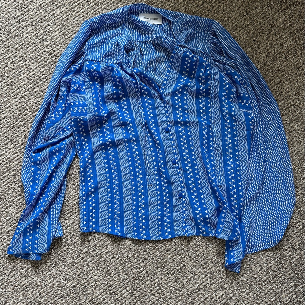Sabrina Musayev Blue Silk Blouse, size M, never worn!